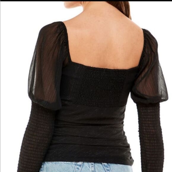 WAYF Whimsigoth Slate blue chiffon ruched long puff sleeve top size small fairy - Picture 8 of 13